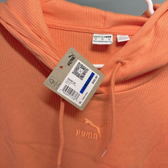 PUMA Classics Ribbed Women’s Cropped Hoodie – Orange, Size XL - Picture 3 of 7